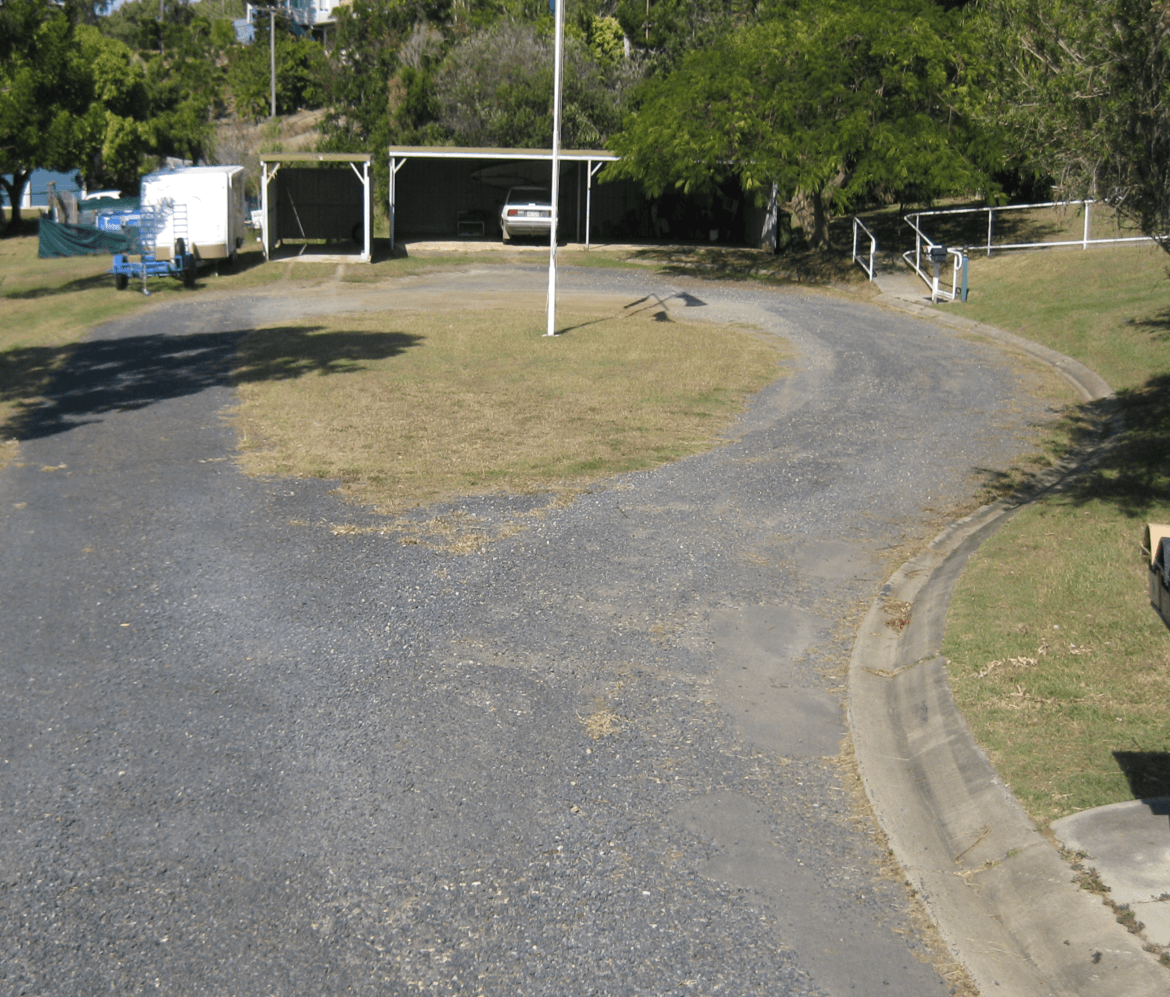 Gravel driveway and carports at the Emu Park Retirement Village