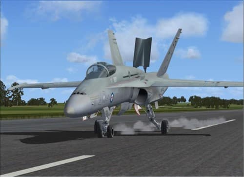 RAAF F/A-18 Hornet fighter on an airfield runway